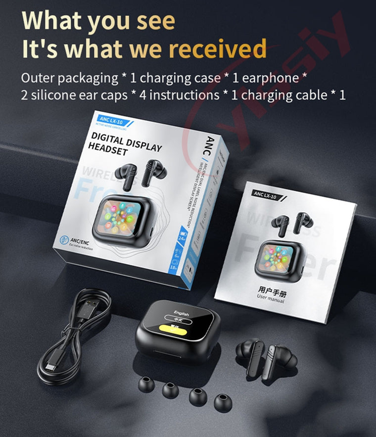 LX-10 LCD Full Touch Screen TWS Headphones